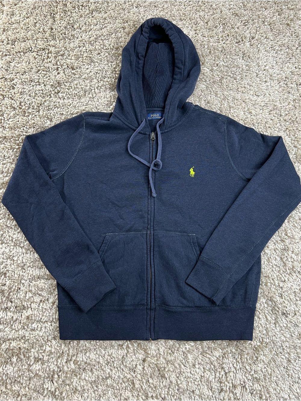 Polo by Ralph Lauren Boys Navy Full-Zip Hoodie with Yellow Logo